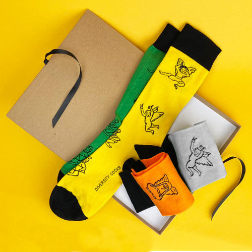 BOX with 4 colourful diversity socks - angels collection